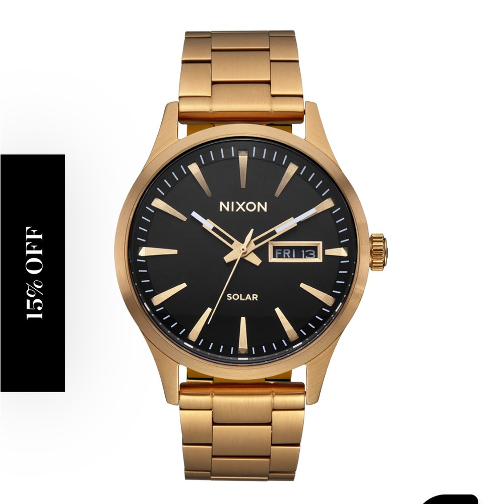 NWT Nixon Sentry Solar Stainless Steel All Gold/Black - Picture 11 of 11
